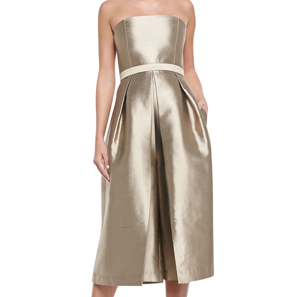 TIBI Halcyon Gold Strapless Taffeta Jumpsuit 2